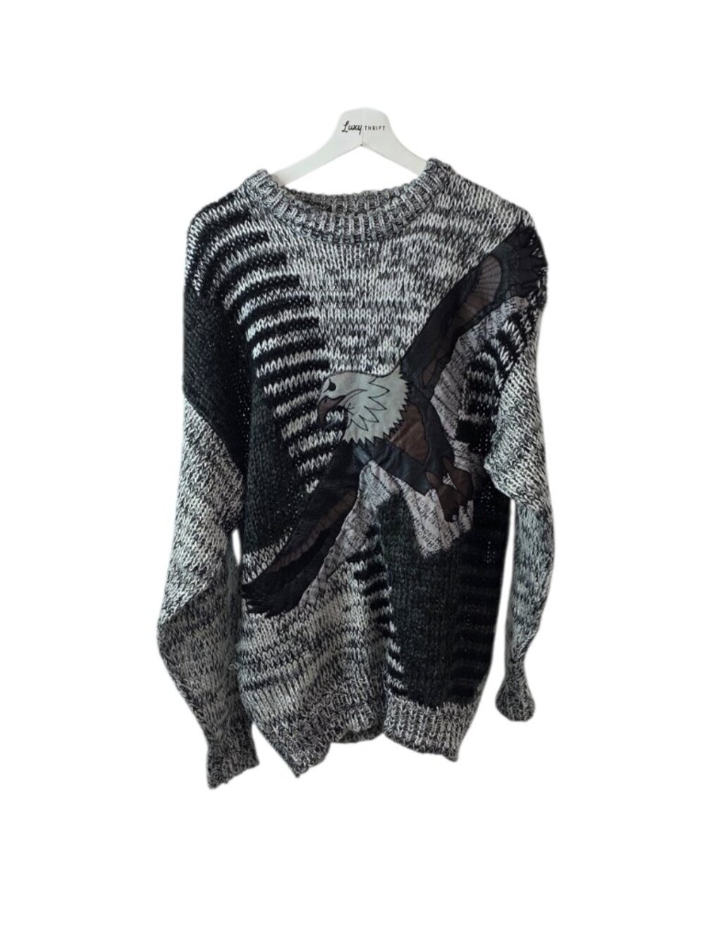 Instinct Men's Vintage Leather Eagle Knit Sweater, Heroes, Novelty, 90's Size L